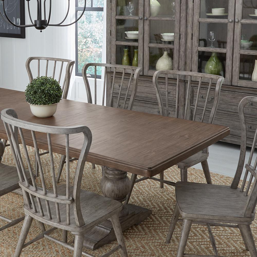Liberty Furniture - River Place 9 Piece Trestle Table Set  in Riverstone Gray & Tobacco - 237G-DR-9TRS veiw 3