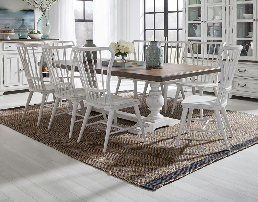 Liberty Furniture - River Place 9 Piece Trestle Table Set  in Riverstone White & Tobacco - 237-DR-9TRS veiw 1