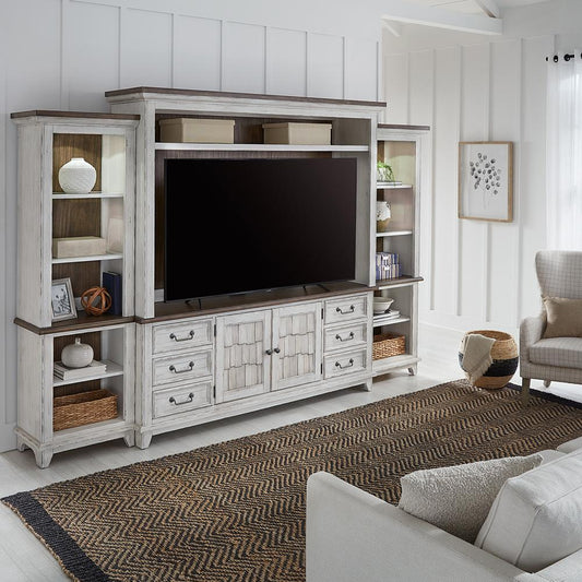 Liberty Furniture - River Place Entertainment Center with Piers  in Riverstone White & Tobacco - 237-ENT-ECP veiw 1