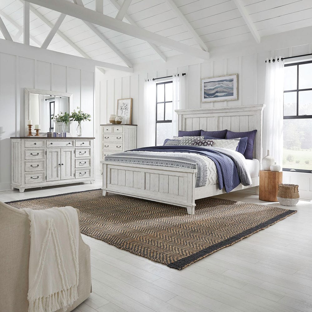 Liberty Furniture - River Place - King Panel Bed, Dresser & Mirror, Chest in White - 237-BR-KPBDMC view 1