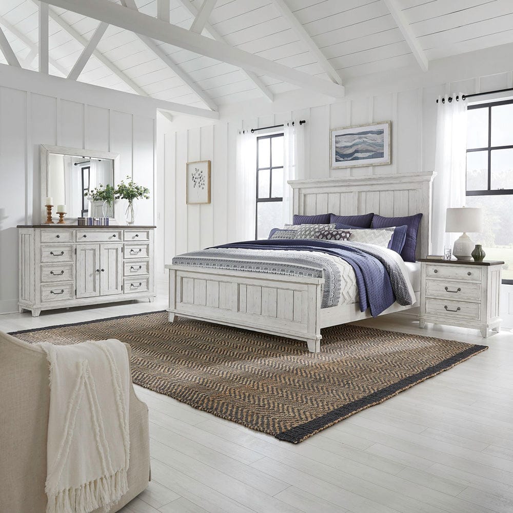 Liberty Furniture - River Place - King Panel Bed, Dresser & Mirror, Night Stand in White - 237-BR-KPBDMN view 1