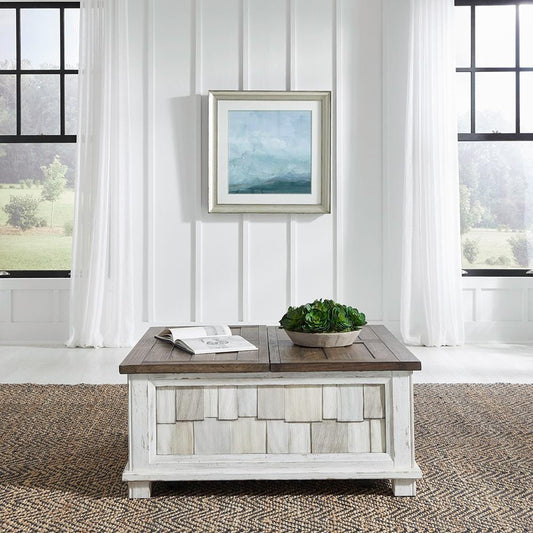Liberty Furniture - River Place Lift Top Storage Cocktail Table in Riverstone White & Tobacco - 237-OT1011 veiw 1
