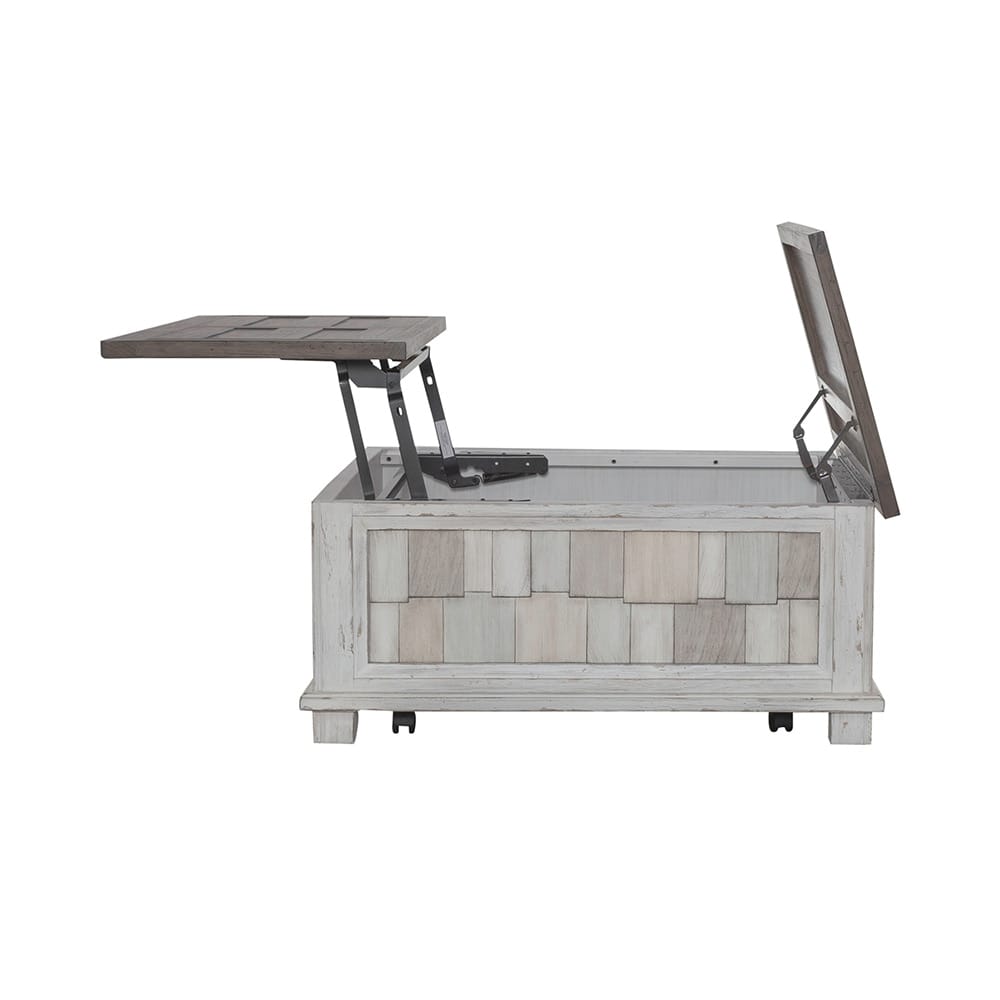 Liberty Furniture - River Place Lift Top Storage Cocktail Table in Riverstone White & Tobacco - 237-OT1011 veiw 11