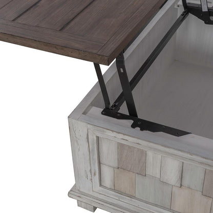 Liberty Furniture - River Place Lift Top Storage Cocktail Table in Riverstone White & Tobacco - 237-OT1011 veiw 12