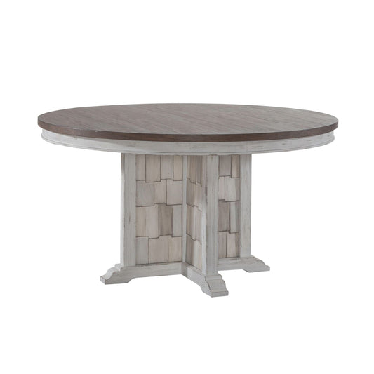 Liberty Furniture - River Place Round Pedestal Table in Riverstone White & Tobacco - 237-DR-PED view 1