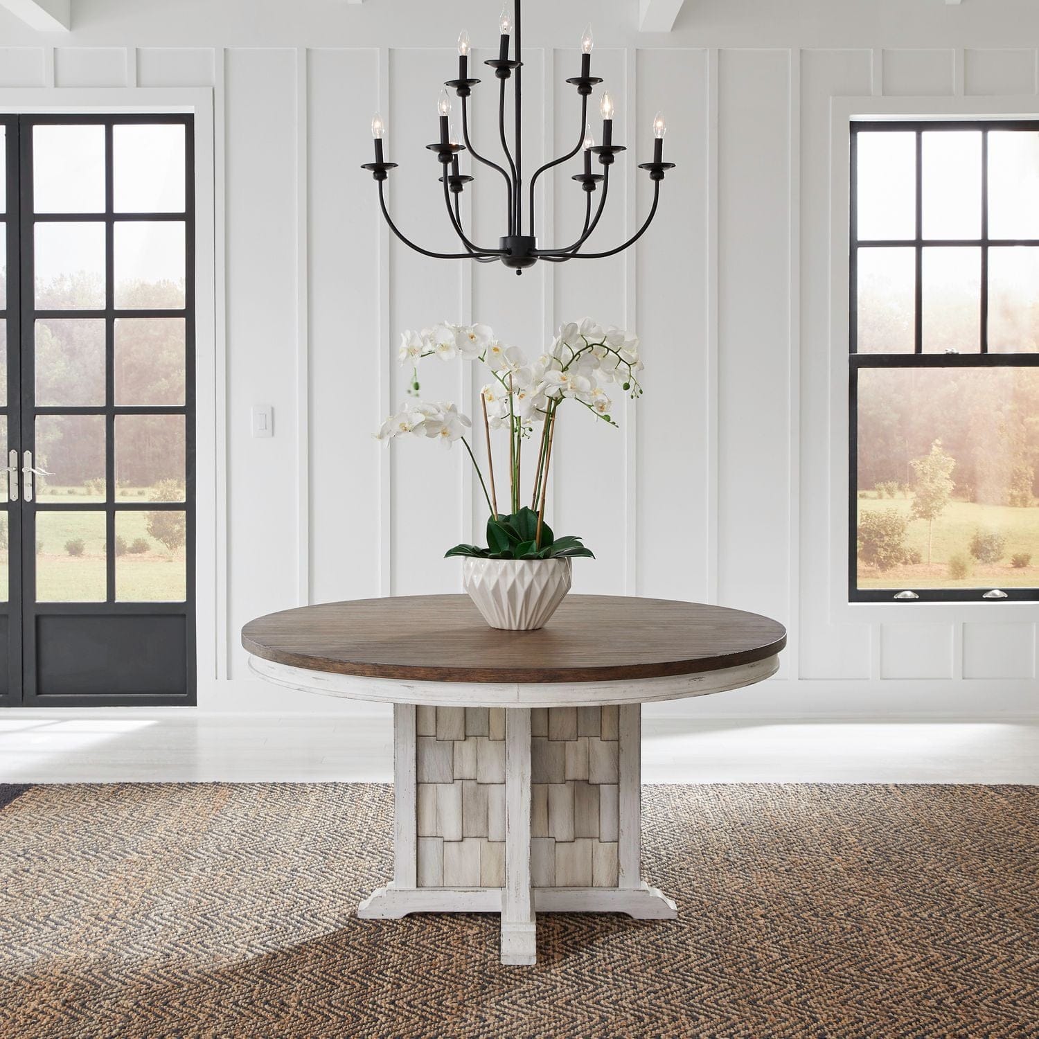 Liberty Furniture - River Place Round Pedestal Table in Riverstone White & Tobacco - 237-DR-PED view 4