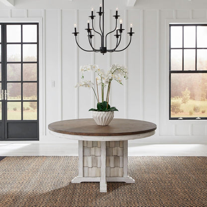 Liberty Furniture - River Place Round Pedestal Table in Riverstone White & Tobacco - 237-DR-PED view 4