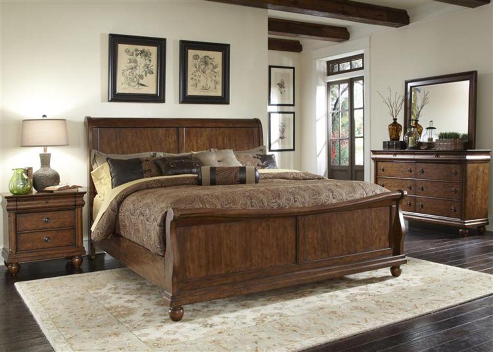 Liberty Furniture - Rustic Traditions 4 Piece King Sleigh Bed, Dresser & Mirror, Night Stand Set - 589-BR-KSLDMN veiw 1
