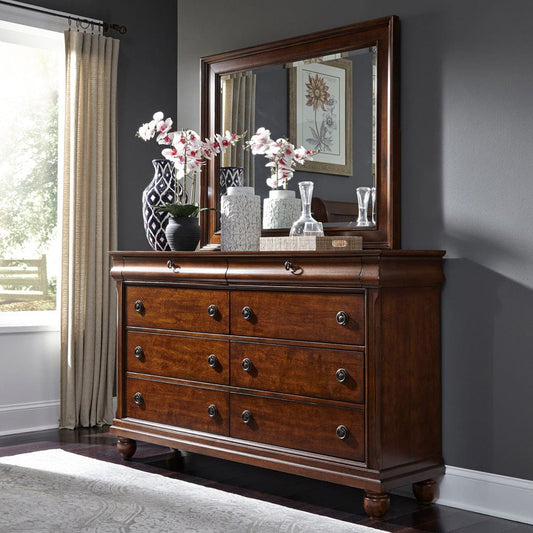 Liberty Furniture - Rustic Traditions - King California Sleigh Bed, Dresser & Mirror, Chest in Cherry - 589-BR-KCSDMC view 2