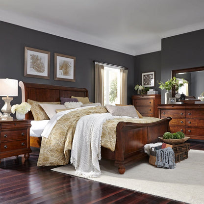 Liberty Furniture - Rustic Traditions - King California Sleigh Bed, Dresser & Mirror, Chest, Night Stand in Cherry - 589-BR-KCSDMCN view 1