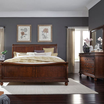 Liberty Furniture - Rustic Traditions - King California Sleigh Bed, Dresser & Mirror in Cherry - 589-BR-KCSDM view 1