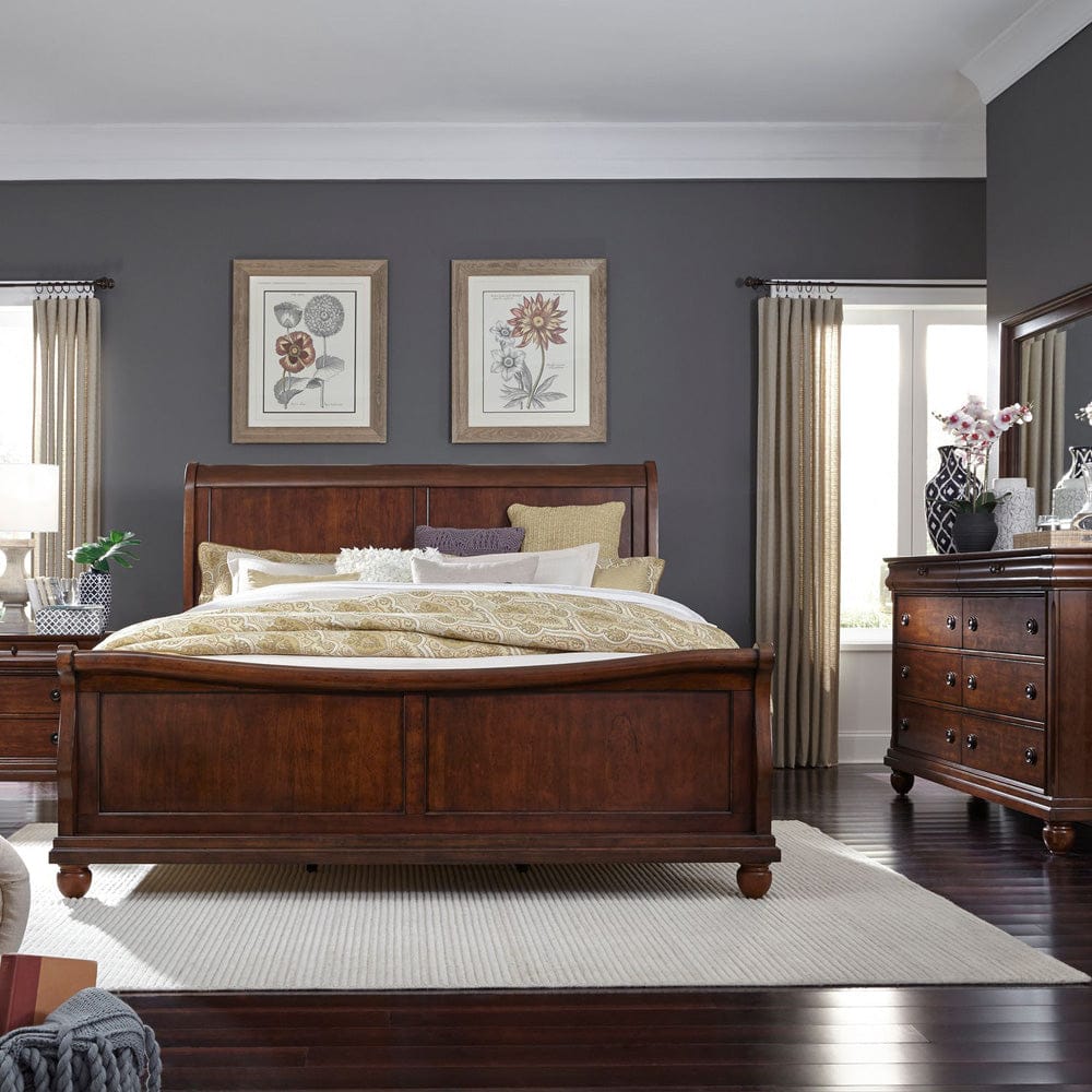 Liberty Furniture - Rustic Traditions - King California Sleigh Bed, Dresser & Mirror, Night Stand in Cherry - 589-BR-KCSDMN view 1
