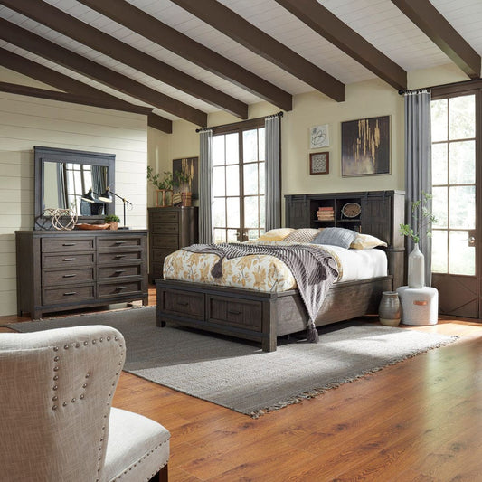 Liberty Furniture - Thornwood Hills - King Bookcase Bed, Dresser & Mirror, Chest in Brown - 759-BR-KBBDMC view 1