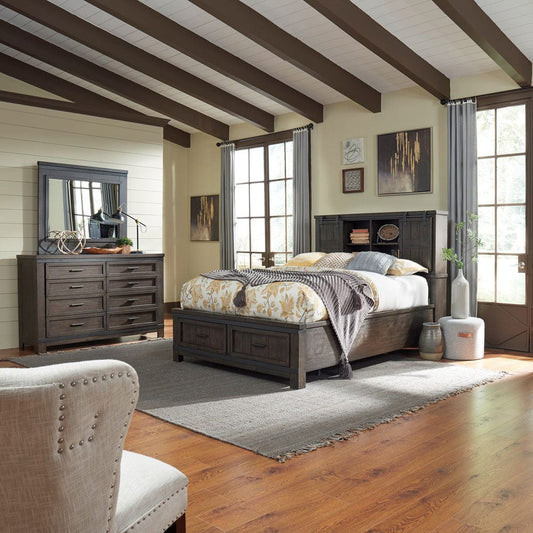 Liberty Furniture - Thornwood Hills - King Bookcase Bed, Dresser & Mirror in Brown - 759-BR-KBBDM view 1