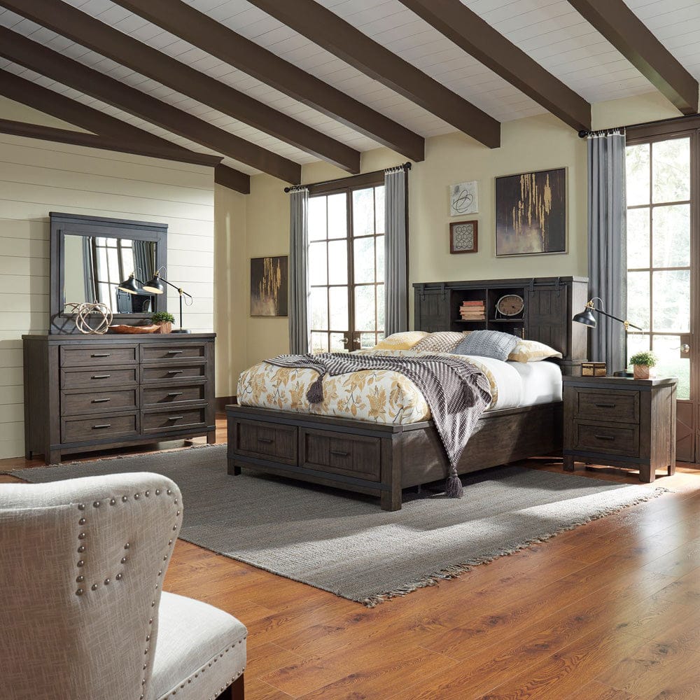 Liberty Furniture - Thornwood Hills - King Bookcase Bed, Dresser & Mirror, Night Stand in Brown - 759-BR-KBBDMN view 1