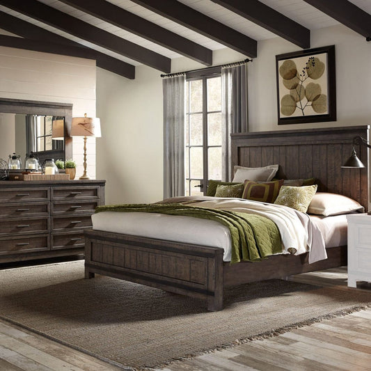 Liberty Furniture - Thornwood Hills - King California Panel Bed, Dresser & Mirror in Brown - 759-BR-CPBDM view 1