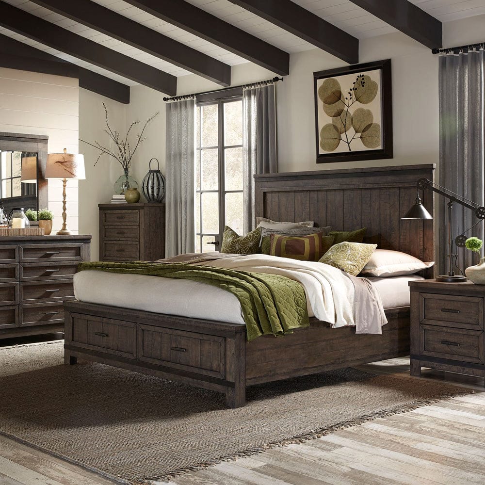 Liberty Furniture - Thornwood Hills - King Storage Bed, Dresser & Mirror, Chest, Night Stand in Brown - 759-BR-KSBDMCN view 1