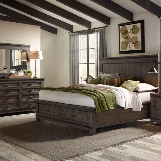 Liberty Furniture - Thornwood Hills - King Storage Bed, Dresser & Mirror in Brown - 759-BR-KSBDM view 1
