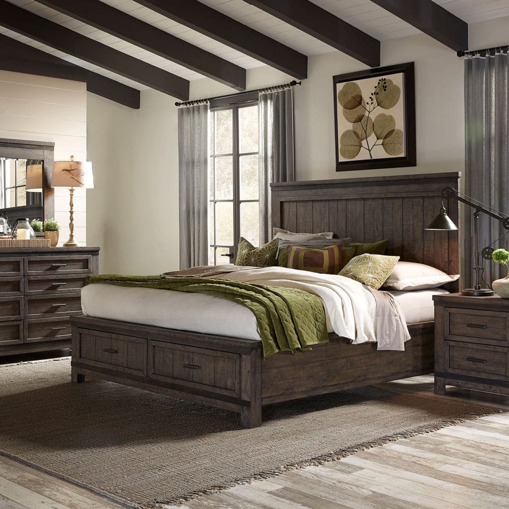 Liberty Furniture - Thornwood Hills - King Storage Bed, Dresser & Mirror, Night Stand in Brown - 759-BR-KSBDMN view 1