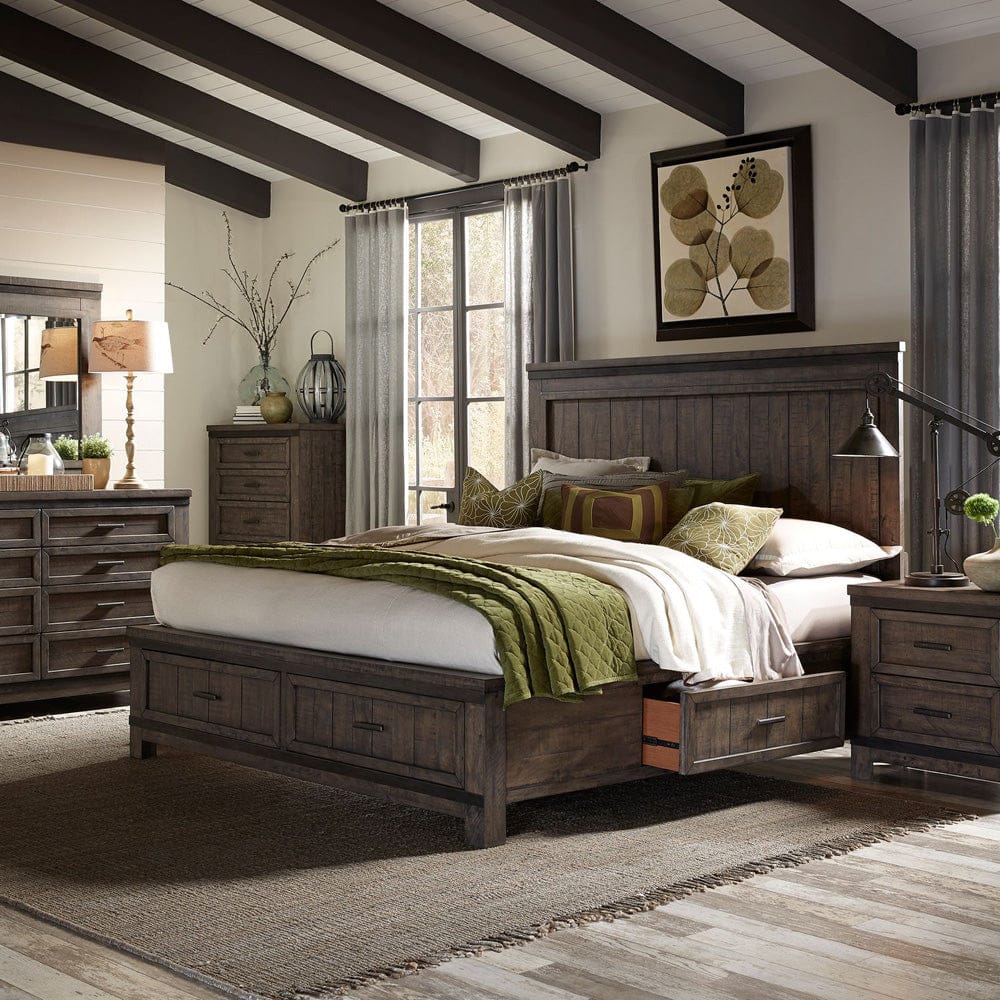 Liberty Furniture - Thornwood Hills - King Two Sided Storage Bed, Dresser & Mirror, Chest, Night Stand in Brown - 759-BR-K2SDMCN view 1
