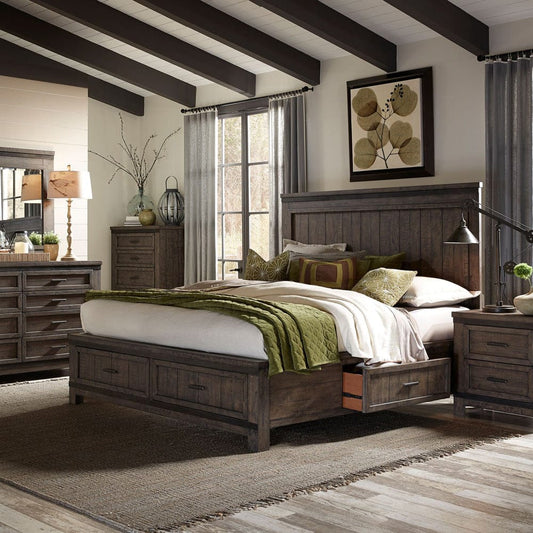 Liberty Furniture - Thornwood Hills - King Two Sided Storage Bed, Dresser & Mirror, Chest, Night Stand in Brown - 759-BR-K2SDMCN view 1