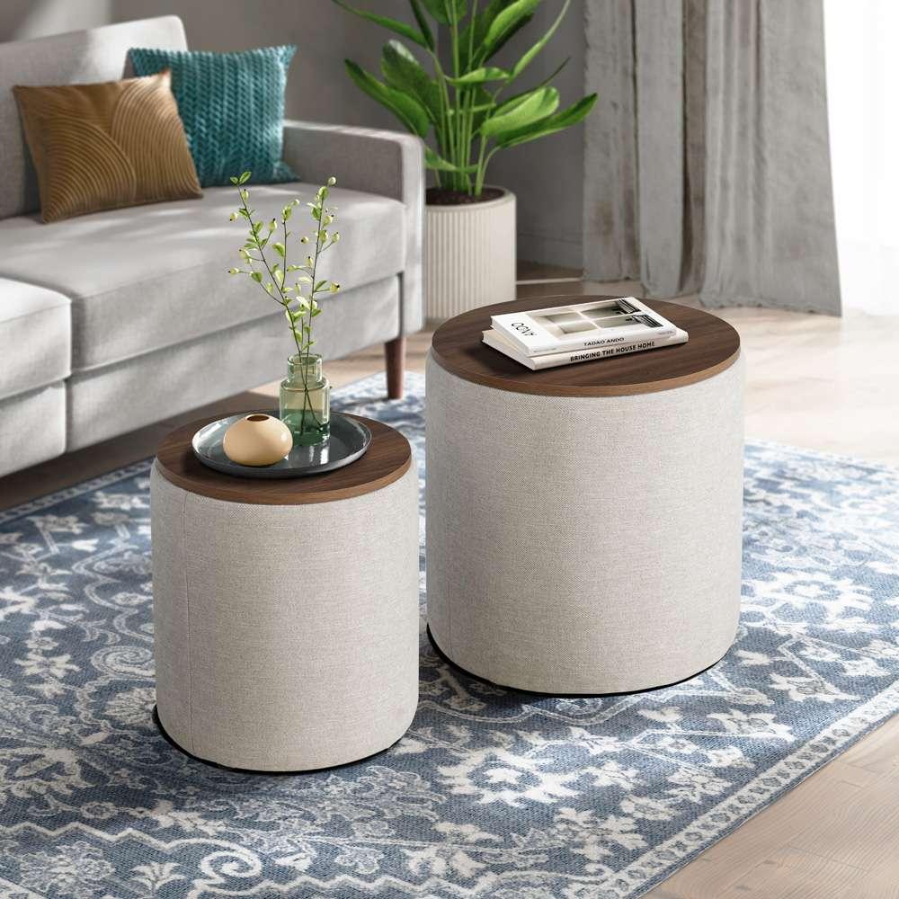 Lifestyle Solutions - Studio Living Argon Storage Ottomans, 2pc Set, Linen - 516A015LIN veiw 3