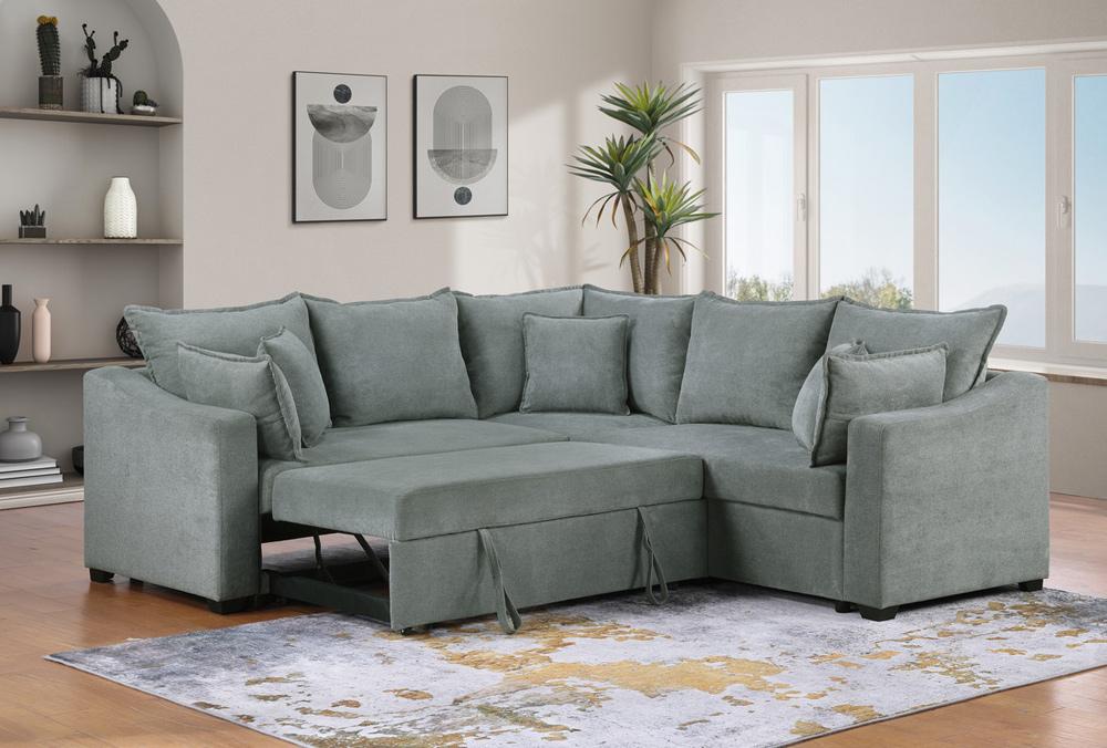 Lilola Home - Allen 92inW Gray Woven Fabric Sleeper Sectional Sofa with Throw Pillows - 81452 veiw 2