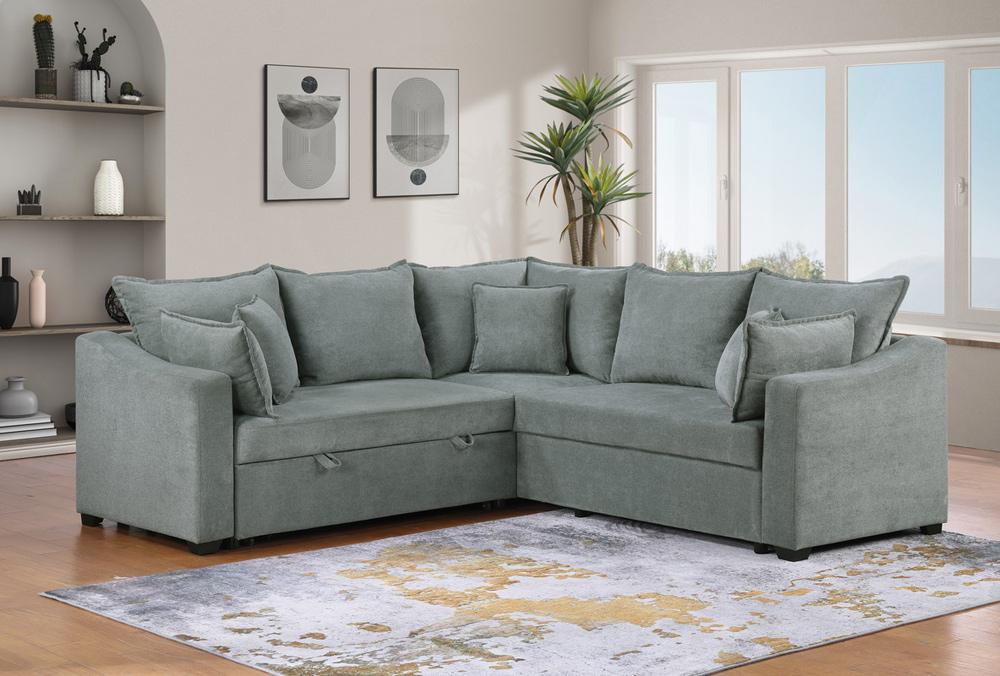 Lilola Home - Allen 92inW Gray Woven Fabric Sleeper Sectional Sofa with Throw Pillows - 81452 veiw 3