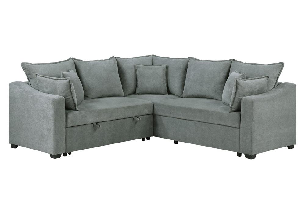 Lilola Home - Allen 92inW Gray Woven Fabric Sleeper Sectional Sofa with Throw Pillows - 81452 veiw 4