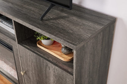 Lilola Home - Ambrose 70"W Gray Walnut Finish Fireplace TV Stand Console with Heater, LED Light, Cabinets, Shelves - 97041