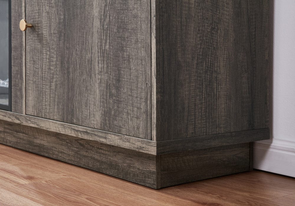 Lilola Home - Ambrose 70"W Gray Walnut Finish Fireplace TV Stand Console with Heater, LED Light, Cabinets, Shelves - 97041