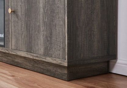 Lilola Home - Ambrose 70"W Gray Walnut Finish Fireplace TV Stand Console with Heater, LED Light, Cabinets, Shelves - 97041