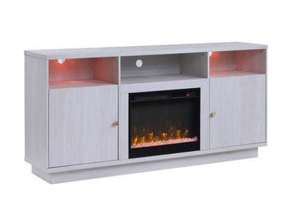 Lilola Home - Ambrose 70inW White Walnut Finish Fireplace Console TV Stand with LED Light, Cabinets, Shelves - 97037 veiw 1