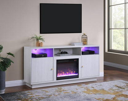 Lilola Home - Ambrose 70inW White Walnut Finish Fireplace Console TV Stand with LED Light, Cabinets, Shelves - 97037 veiw 5