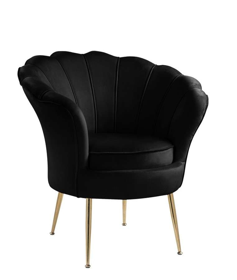 Lilola Home - Angelina Black Velvet Scalloped Back Barrel Accent Chair with Metal Legs - 88881 veiw 1