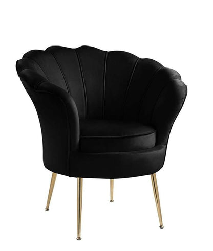 Lilola Home - Angelina Black Velvet Scalloped Back Barrel Accent Chair with Metal Legs - 88881 veiw 1