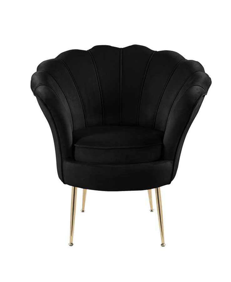 Lilola Home - Angelina Black Velvet Scalloped Back Barrel Accent Chair with Metal Legs - 88881 veiw 3