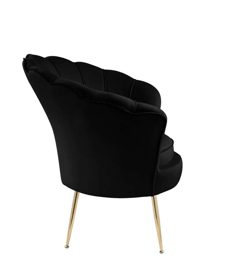 Lilola Home - Angelina Black Velvet Scalloped Back Barrel Accent Chair with Metal Legs - 88881 veiw 4
