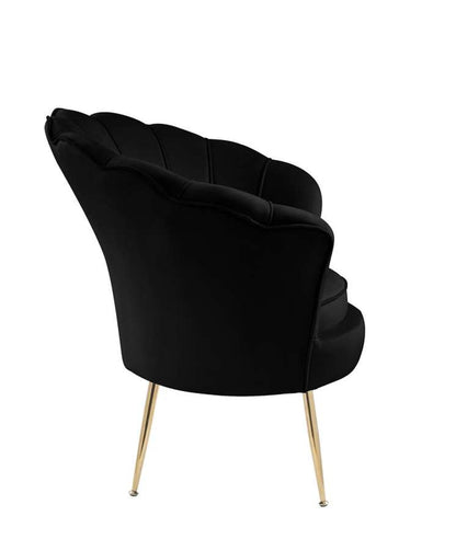Lilola Home - Angelina Black Velvet Scalloped Back Barrel Accent Chair with Metal Legs - 88881 veiw 4
