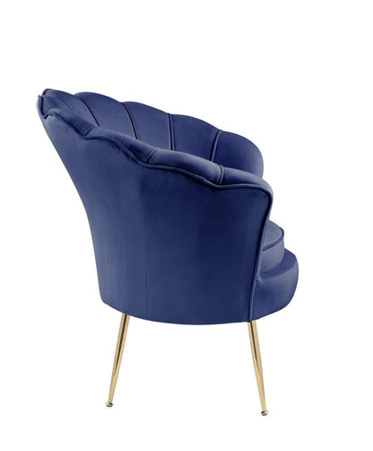 Lilola Home - Angelina Blue Velvet Scalloped Back Barrel Accent Chair with Metal Legs - 88880BE veiw 4