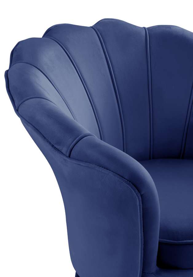 Lilola Home - Angelina Blue Velvet Scalloped Back Barrel Accent Chair with Metal Legs - 88880BE veiw 6