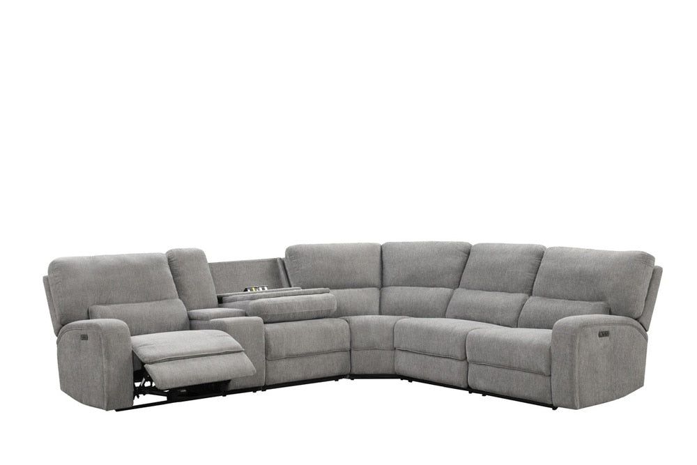 Lilola Home - Anthony 114in Wide Light Gray Chenille Fabric Power Reclining Sectional with Power Headrest, Charging Ports, Storage, and Cupholders-81610 veiw 1
