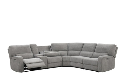 Lilola Home - Anthony 114in Wide Light Gray Chenille Fabric Power Reclining Sectional with Power Headrest, Charging Ports, Storage, and Cupholders-81610 veiw 1