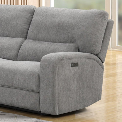 Lilola Home - Anthony 114in Wide Light Gray Chenille Fabric Power Reclining Sectional with Power Headrest, Charging Ports, Storage, and Cupholders-81610 veiw 2