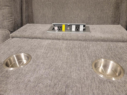 Lilola Home - Anthony 114in Wide Light Gray Chenille Fabric Power Reclining Sectional with Power Headrest, Charging Ports, Storage, and Cupholders-81610 veiw 3