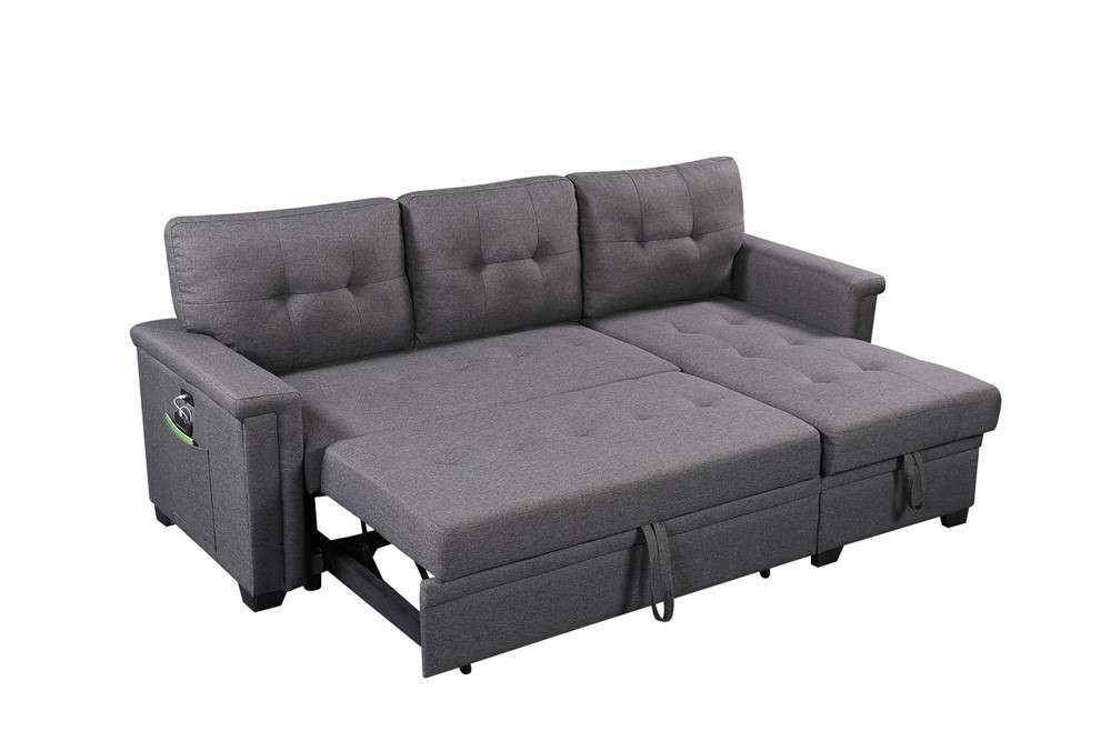 Lilola Home - Ashlyn Dark Gray Reversible Sleeper Sectional Sofa with Storage Chaise, USB Charging Ports and Pocket - 81382 veiw 1