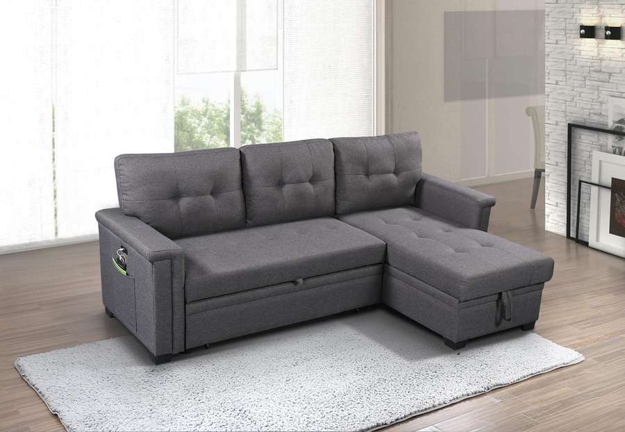 Lilola Home - Ashlyn Dark Gray Reversible Sleeper Sectional Sofa with Storage Chaise, USB Charging Ports and Pocket - 81382 veiw 2