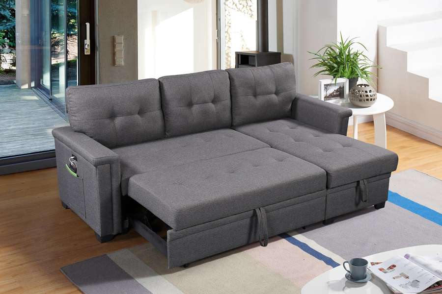 Lilola Home - Ashlyn Dark Gray Reversible Sleeper Sectional Sofa with Storage Chaise, USB Charging Ports and Pocket - 81382 veiw 3
