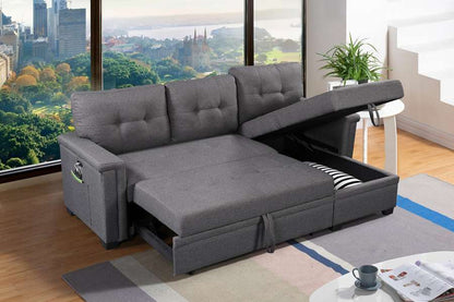 Lilola Home - Ashlyn Dark Gray Reversible Sleeper Sectional Sofa with Storage Chaise, USB Charging Ports and Pocket - 81382 veiw 4