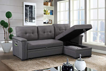 Lilola Home - Ashlyn Dark Gray Reversible Sleeper Sectional Sofa with Storage Chaise, USB Charging Ports and Pocket - 81382 veiw 5